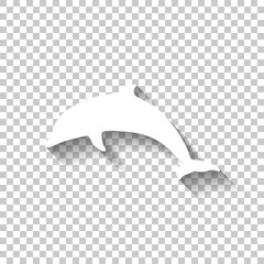 silhouette of dolphin. White icon with shadow on transparent bac