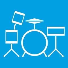 Wall Mural - Drum kit icon white isolated on blue background vector illustration