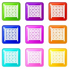 Wall Mural - Cubes with numbers on playground icons of 9 color set isolated vector illustration