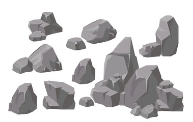 vector illustration set of rocks and stones elements and compositions in flat cartoon style. cartoon