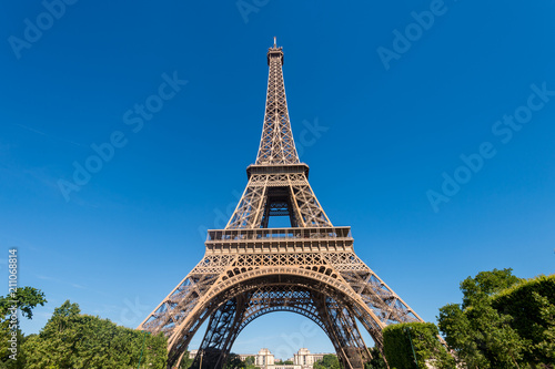 Fotografia Eiffel Tower from the Champ de Mars gardens in summer (Paris, France)