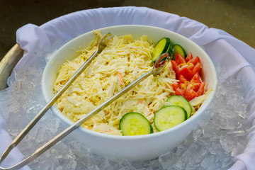 Wall Mural - Fresh mixed spring salad with green, tomatoes and paprika