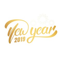 Wall Mural - New Year 2019. Happy New Year 2019 hand lettering label. Hand drawn logo for New Year card, poster, design etc