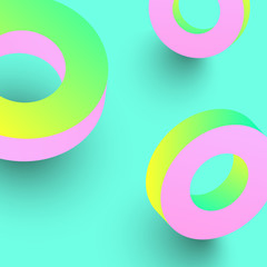 Canvas Print - Pink geometric 3d rings on green background.