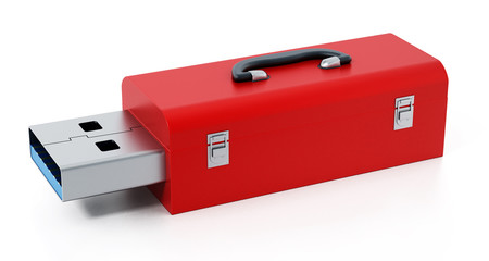 Wall Mural - Red toolbox with usb 3.0 plug. 3D illustration