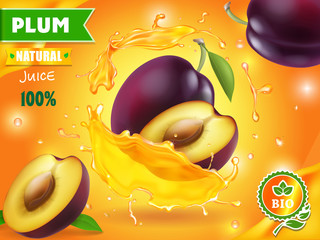 Wall Mural - Plum juice advertising design with juice splah