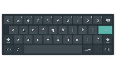 Dark mobile keyboard template with english alphabet. Vector illustration