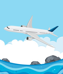 Poster - Airplane flying over the sea