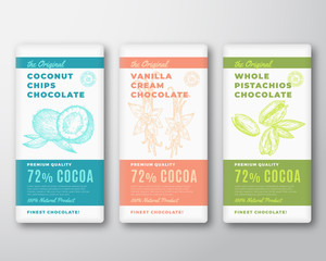 Wall Mural - the original finest cocoa chocolate bar abstract vector packaging design labels set. typography and 