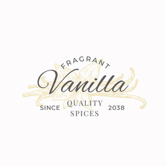 Wall Mural - fragrant vanilla abstract vector sign, symbol or logo template. elegant hand drawn vanilla flower an