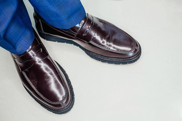 male brown leather shoes, top view