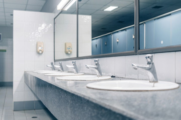 Public toilet and Bathroom interior with wash basin and toilet room.