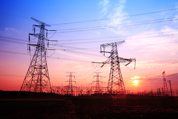 Transmission tower in the evening