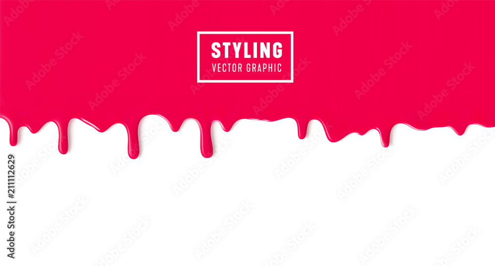 Dripping paint, liquid flowing down red texture on white background. - obrazy, fototapety, plakaty 