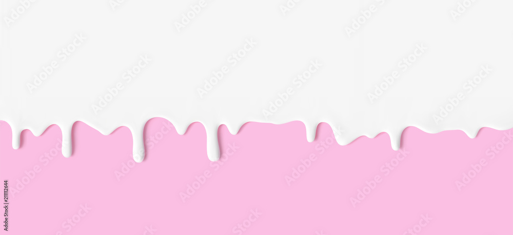 Dripping paint, Yogurt or Milk flowing down, isolated vector background. - obrazy, fototapety, plakaty 