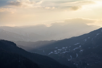 Wall Mural - Beautiful sunset in mountains