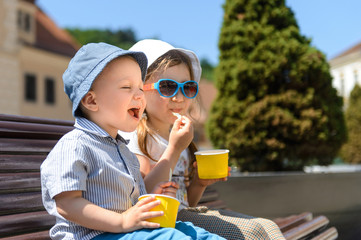 Poster - Happy Brother and Sister Eating Ice Cream