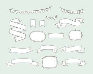 Wall Mural - Hand drawn vector design elements. Doodle banners, ribbons, frames, bunting banners. Cartoon style. 