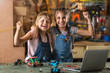 © pikselstock - Small girls building toy construction machine