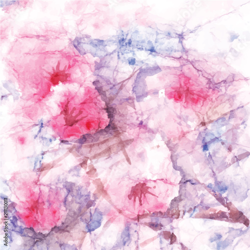Naklejka - mata magnetyczna na lodówkę Kwitnące kwiaty wiśnie - akwarela