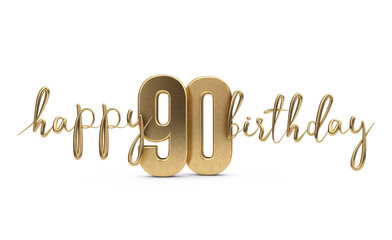 Wall Mural - Happy 90th birthday gold greeting background. 3D Rendering