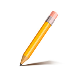 Bright cartoon yellow pencil with pink eraser, icon isolated on white