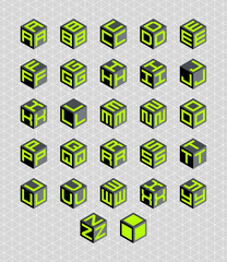Aufkleber - Cubic isometric alphabet set. Vector geometric font