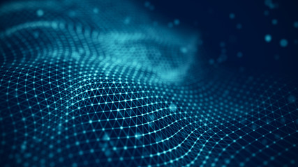 data technology illustration. abstract futuristic background. wave with connecting dots and lines on