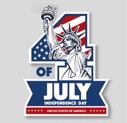 Wall Mural - 4 of July, day of independence, Statue of liberty, USA flag