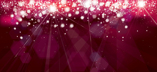 Wall Mural - vector holiday, red, sparkle background with lights and stars.