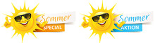Cartoon Sonne Mit Sonnenbrille Und Banner - Sommer Aktion, Special Set