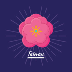 Poster - Taiwan design with beautiful pink flower icon over purple background, colorful design. vector illustration