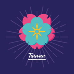 Poster - Taiwan design with beautiful flower icon over purple background, colorful design. vector illustration