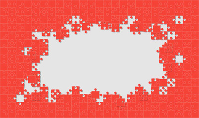 Red Background Puzzle. Jigsaw Puzzle Frame.