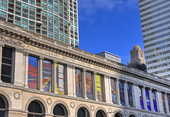 Chicago, Illinois, USA - June 22, 2018 - The exterior of the Chicago Cultural Center located at the old Public Library of the City of Chicago building.