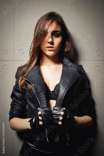sexy leather jacket girl