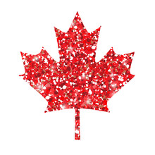 Sign Of Canada Red Maple Leaf. Red Glitter Vector