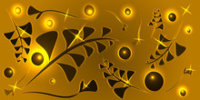 Vector Pattern Of Black Gold Floral Elements On A Yellow Luminou