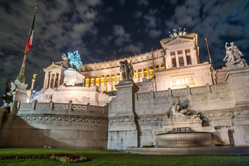 Vittorio Emmanuel II Monument on Venice square in Rome at night, Italy