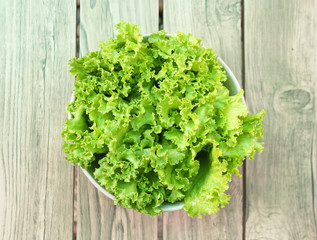 Wall Mural - fresh green lettuce in bowl, healthy green salad