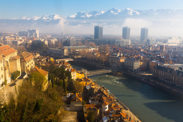 Panoramic view on Grenoble in France