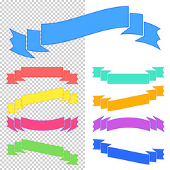 Wall Mural - Set of flat isolated colored ribbons and banners on a transparent background. Simple flat vector illustration. With place for text. Suitable for infographics, design, advertising, festivals, labels.