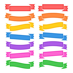 Wall Mural - Set of flat isolated colored ribbons and banners on a white background. Simple flat vector illustration. With place for text. Suitable for infographics, design, advertising, festivals, labels.