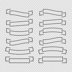 Wall Mural - Set of flat isolated silhouettes of ribbons and banners on a transparent background. Simple flat vector illustration. With a black outline. Empty inside. Suitable for infographics, design.
