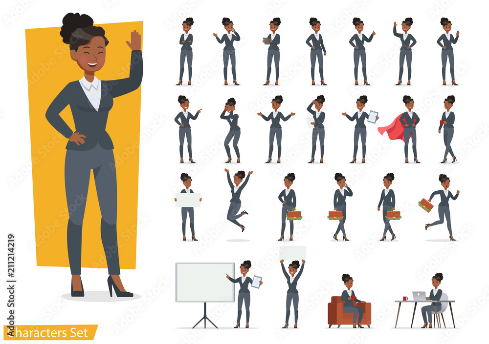 Businesswoman working character design set. Vector design. no2 Stock ...