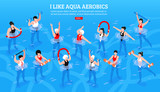 Aqua Aerobics Isometric Horizontal Illustration