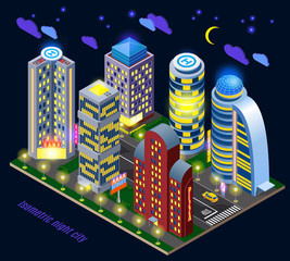 Wall Mural - Night City Isometric Composition