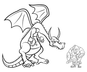 Dragon versus Gladiator Coloring Book Cartoon Vector