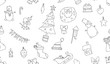 © svetlaborovko - White seamless pattern with Christmas symbols.