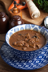 Canvas Print - Goulash soup with pork and mushrooms.